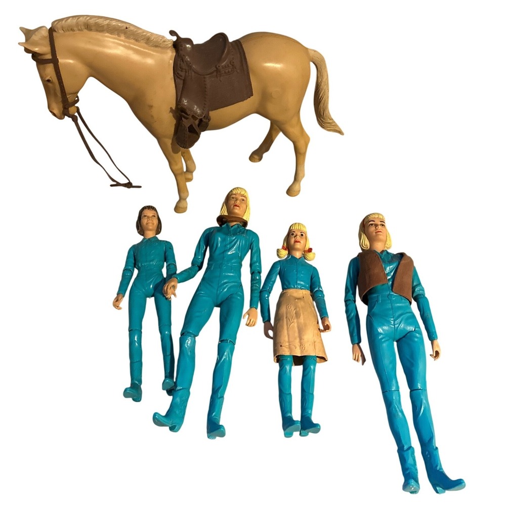 Vintage Marx Toys Johnny West Jane West Figures and Horse Lot Blue Western Style